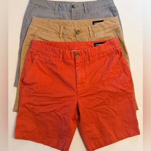 Lot Of 3 Bonobos Men’s 29 Slim Fit 7” Short Tan Gray Brick Red Preppy Flat Front